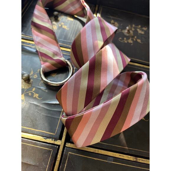 Silk belt with stripes and silver tone buckle, size M/L - Picture 3 of 3
